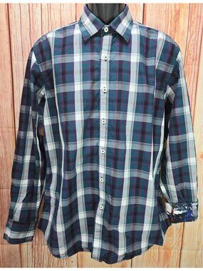 Robert Graham Mens Classic Fit Blue-Purple Plaid Shirt Medium